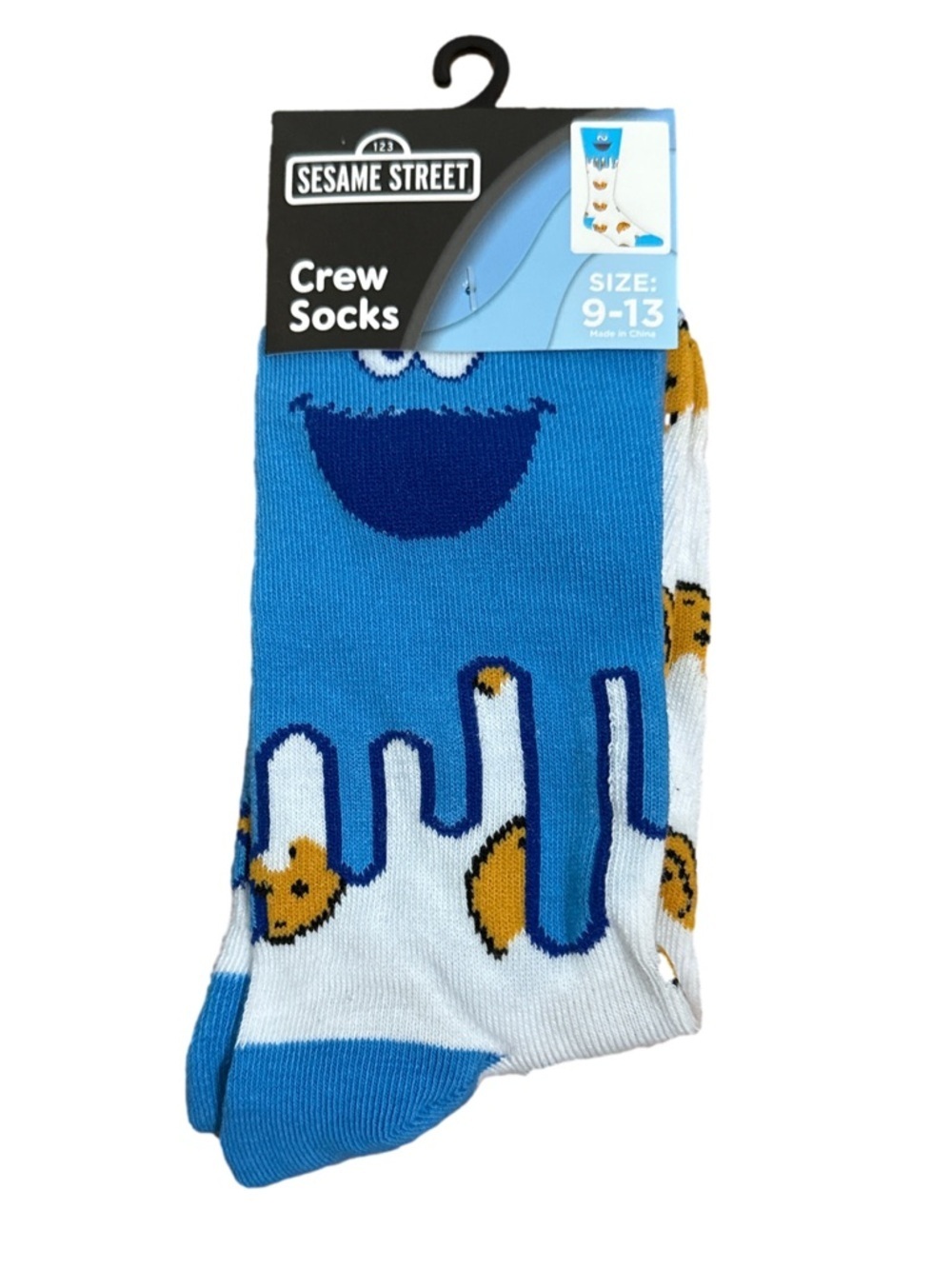 Sesame Street Cookie Monster Blue and White Crew Socks